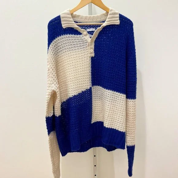Mr. Saturday Open Knit Blue And White Sweater - Picture 1 of 2